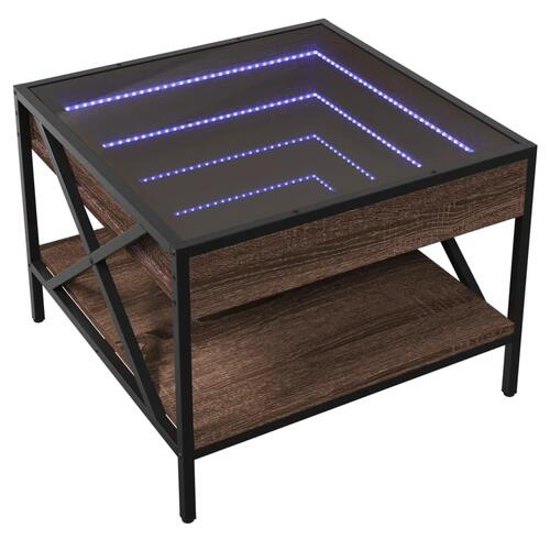 Sofabord med Infinity LED-lys 50x50x38 cm brun egetræsfarve