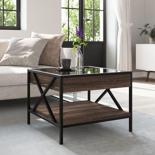 Sofabord med Infinity LED-lys 50x50x38 cm brun egetræsfarve