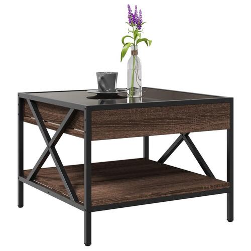 Sofabord med Infinity LED-lys 50x50x38 cm brun egetræsfarve