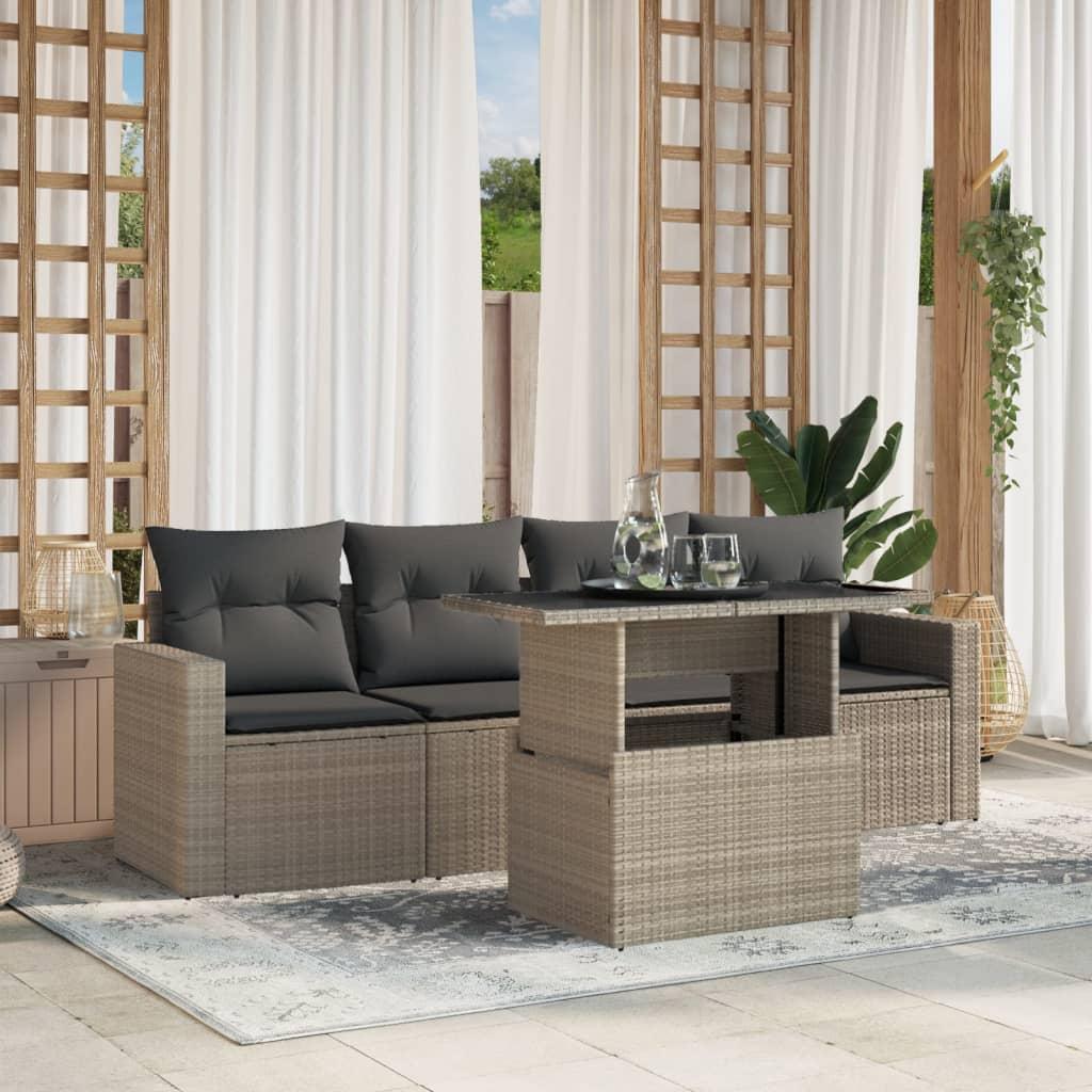 Sofasæt Til Haven 5 Dele Med Hynder Polyrattan - Lysegrå / uden opbevaring
