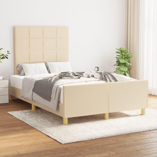 Sengeramme med sengegavl i stof - creme, 120x200 cm