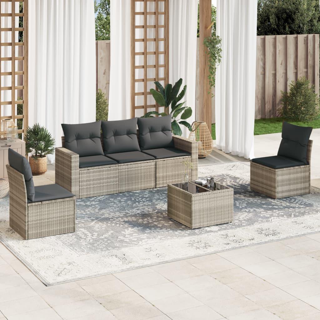 Sofasæt Til Haven 6 Dele Med Hynder Polyrattan - Lysegrå / Med bord