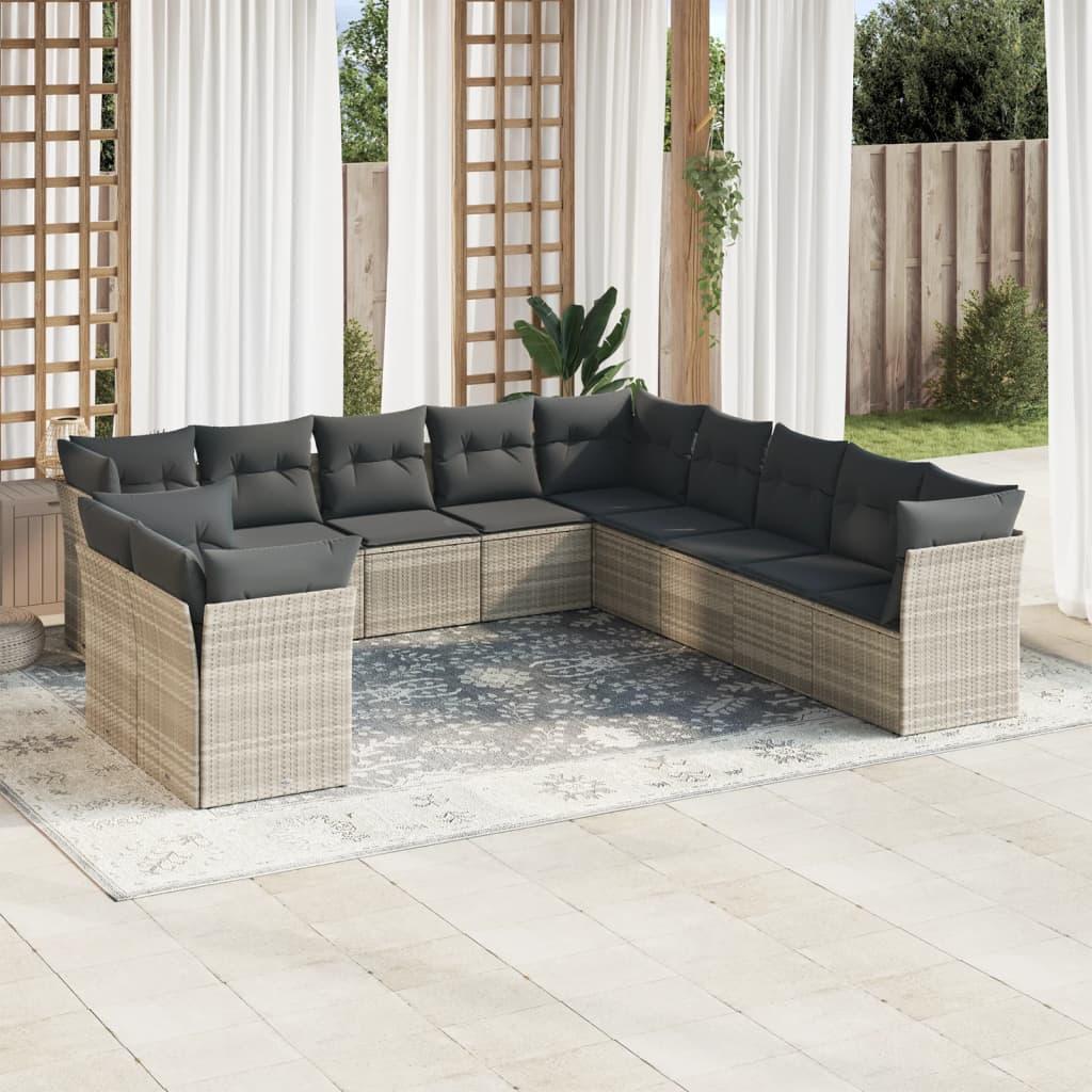 Sofasæt Til Haven 11 Dele Med Hynder Polyrattan Beige - Lysegrå / Uden bord