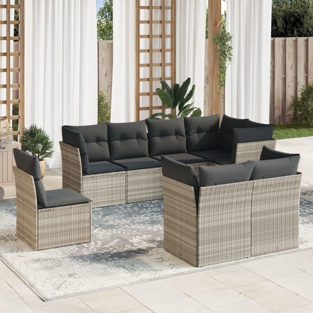 Sofasæt Til Haven 8 Dele Med Hynder Polyrattan - Lysegrå / Uden bord