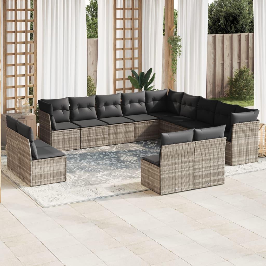 Sofasæt Til Haven 11 Dele Med Hynder Polyrattan - Lysegrå / Med bord