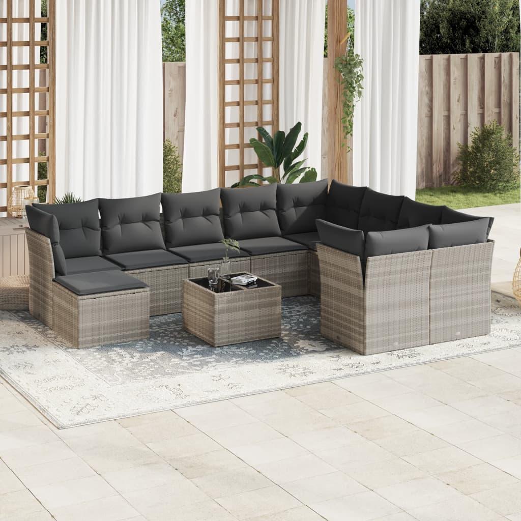 Sofasæt Til Haven 11 Dele Med Hynder Polyrattan Beige - Lysegrå