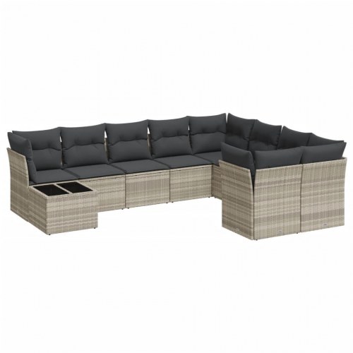 Havesofasæt i polyrattan - 10 dele med hynder, lysegrå