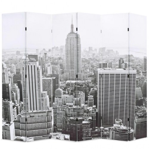 Foldbar rumdeler 228 x 170 cm - New York by Day, sort/hvid