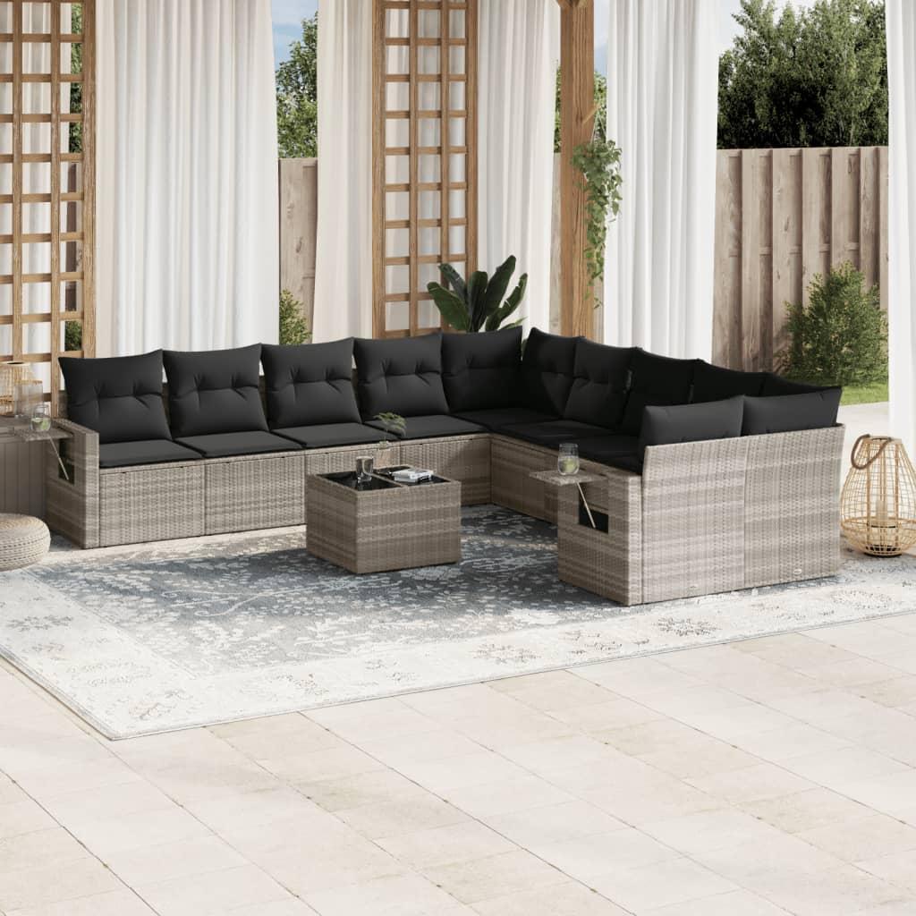 Sofasæt Til Haven 11 Dele Med Hynder Polyrattan Beige - Lysegrå / Uden bord