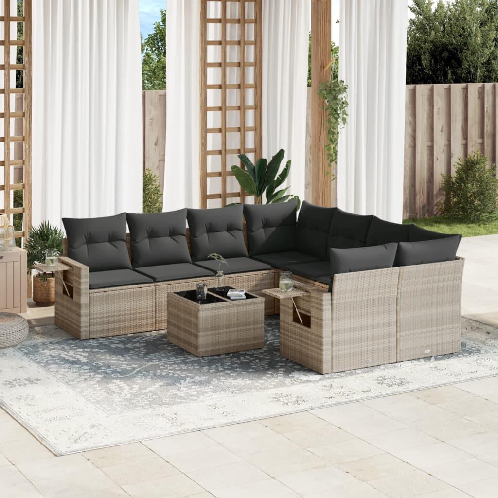 Sofasæt Til Haven 9 Dele Med Hynder Polyrattan - Lysegrå