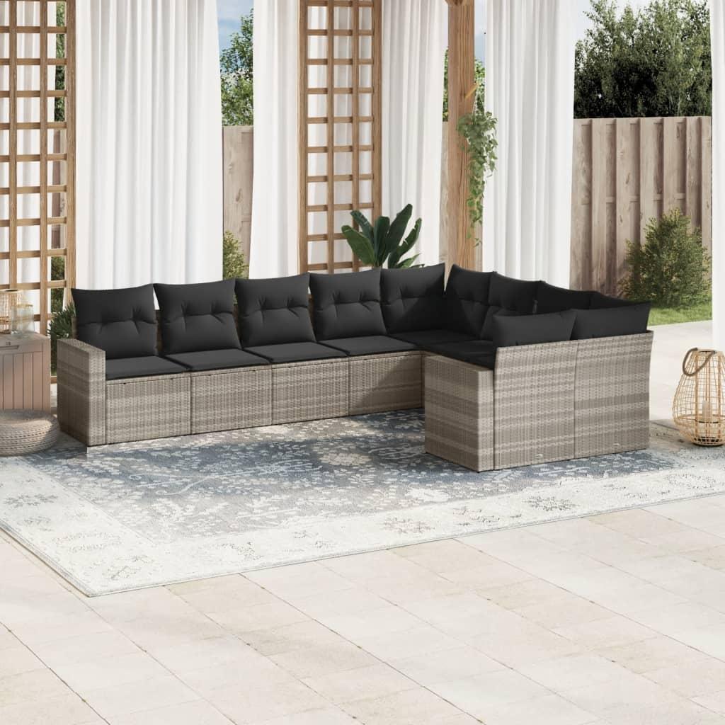 Sofasæt Til Haven 9 Dele Med Hynder Polyrattan - Lysegrå / Uden bord