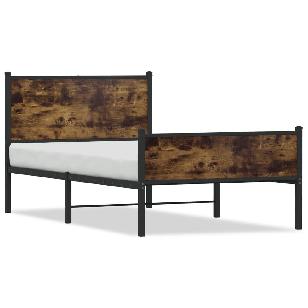 Sengeramme Uden Madras Metal Etræsfarve Røget Eg - med sengegavl og højt fodgærde / 100 x 190 cm