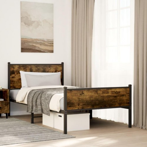 Sengeramme 100 x 190 cm i metal - røget egetræsfarve