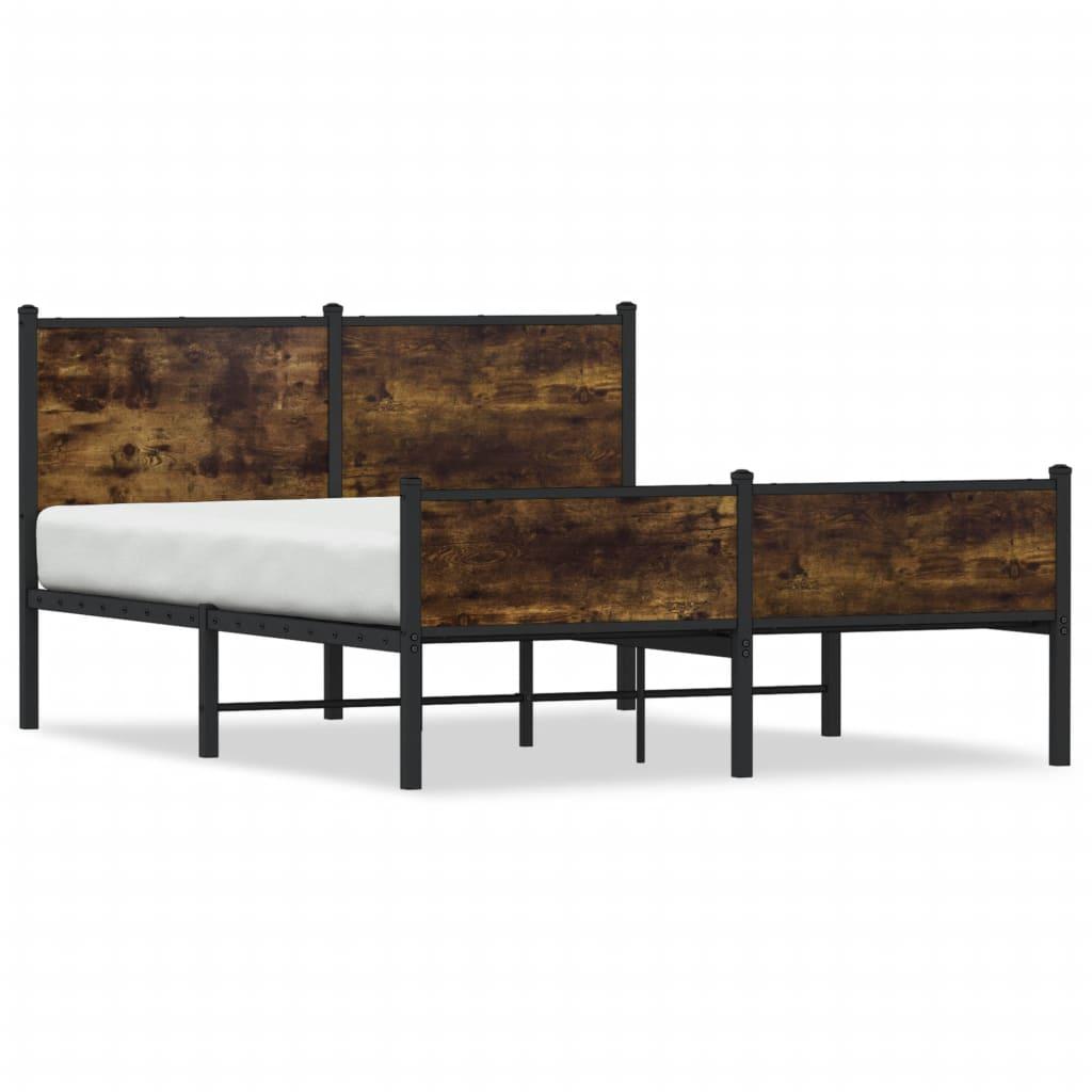 Sengeramme Uden Madras Metal Etræsfarve Røget Eg - med sengegavl og højt fodgærde / 140 x 190 cm
