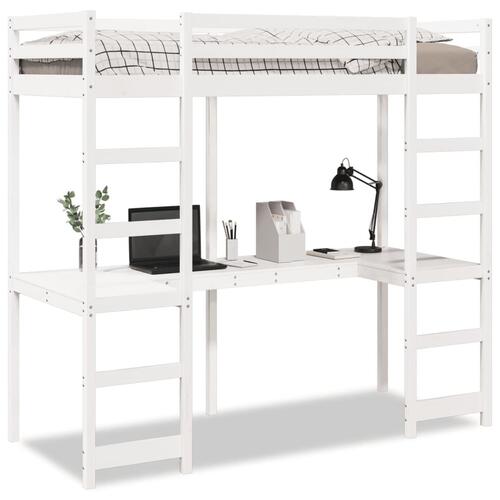 Højseng uden madras 75x190 cm massivt fyrretræ hvid