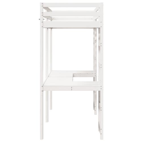 Højseng uden madras 75x190 cm massivt fyrretræ hvid