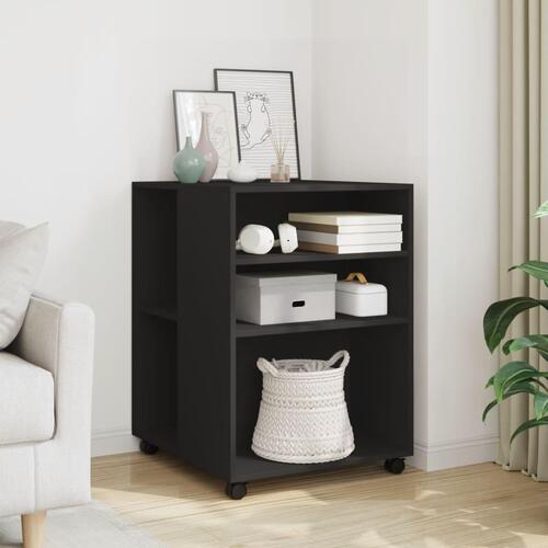 Sidebord med hjul 55x60x78 cm konstrueret træ sort