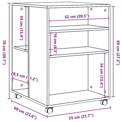 Sidebord med hjul 55x60x78 cm konstrueret træ sort