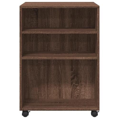 Sidebord med hjul 55x60x78 cm konstrueret træ brunt egetræ
