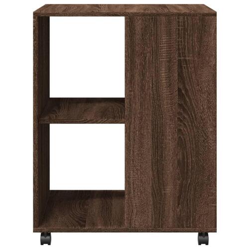 Sidebord med hjul 55x60x78 cm konstrueret træ brunt egetræ