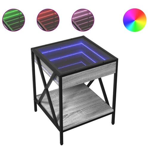 Sofabord med Infinity LED-lys 40x40x49 cm grå sonoma-eg