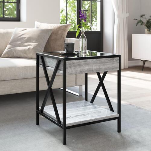 Sofabord med Infinity LED-lys 40x40x49 cm grå sonoma-eg