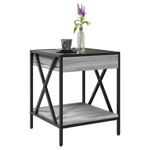 Sofabord med Infinity LED-lys 40x40x49 cm grå sonoma-eg