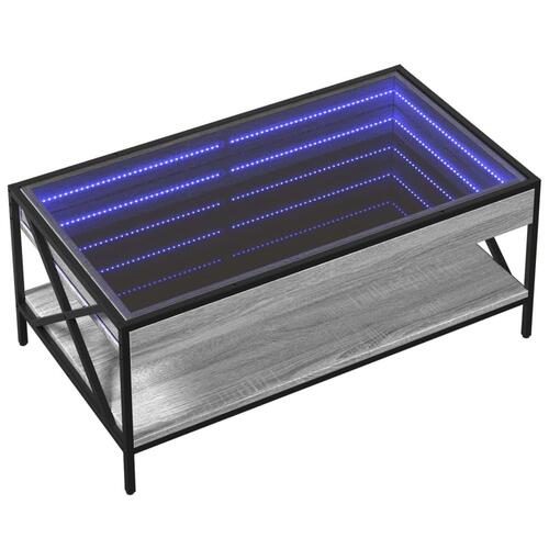 Sofabord med Infinity LED-lys 90x50x38 cm grå sonoma-eg