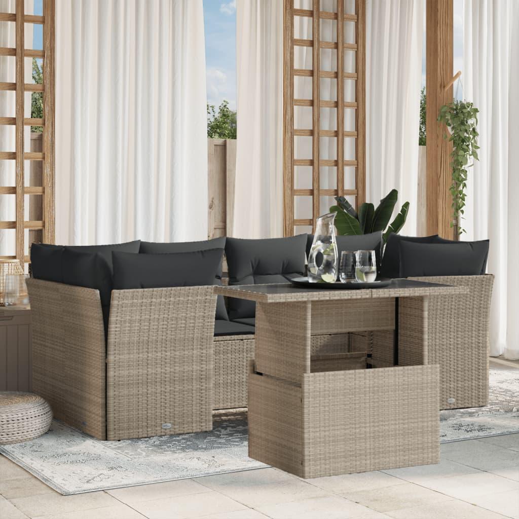 Sofasæt Til Haven 7 Dele Med Hynder Polyrattan - Lysegrå