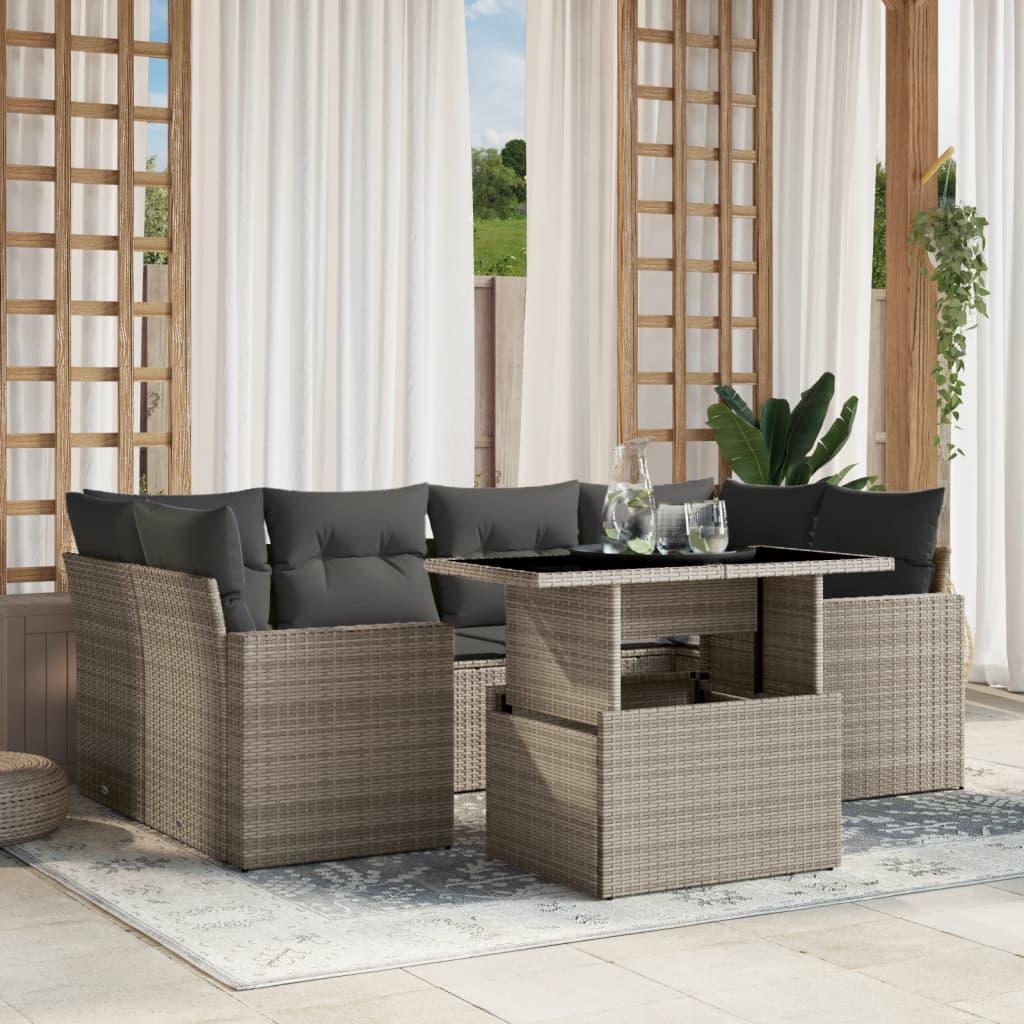 Sofasæt Til Haven 7 Dele Med Hynder Polyrattan - Lysegrå / uden opbevaring
