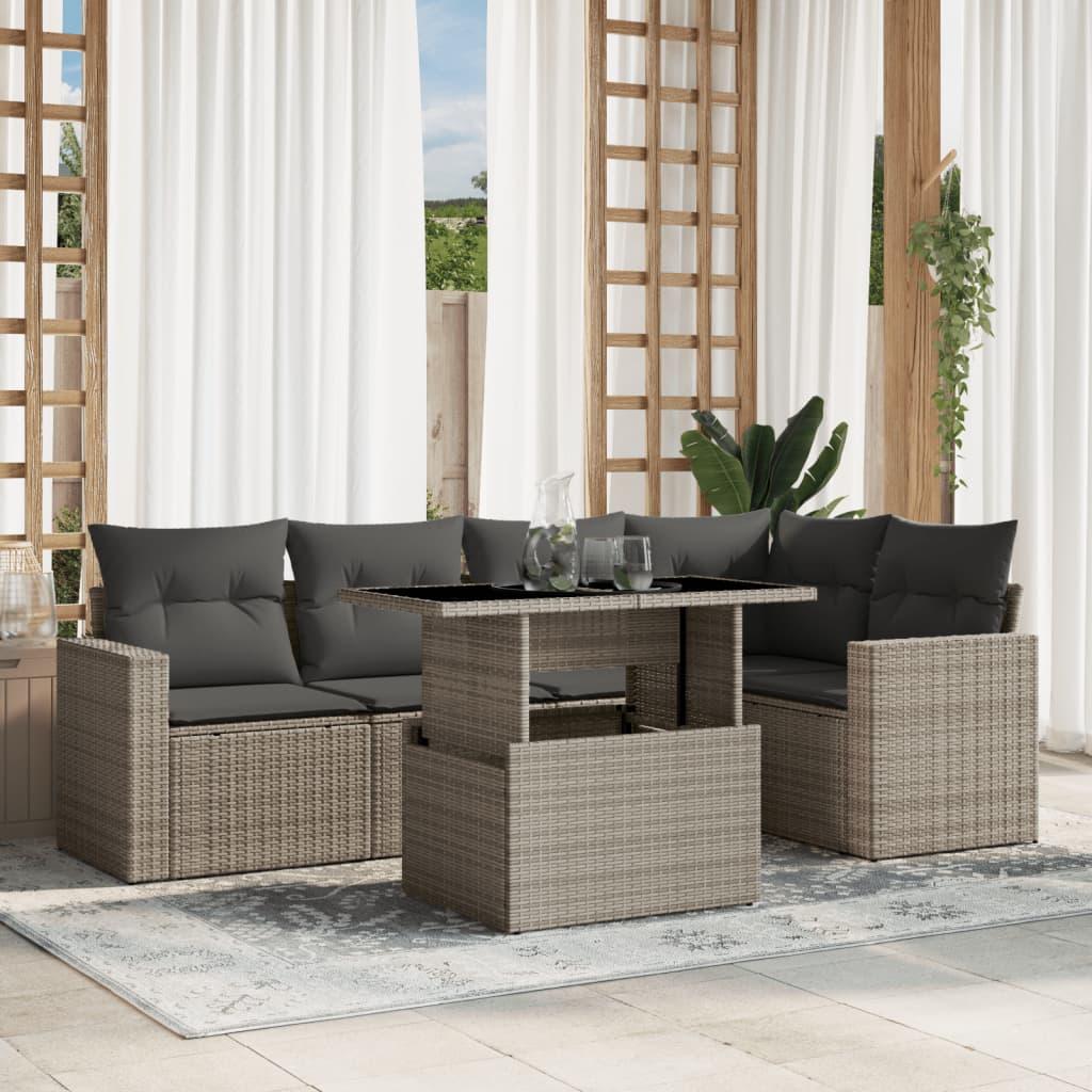 Sofasæt Til Haven 6 Dele Med Hynder Polyrattan - Lysegrå / Uden opbevaring