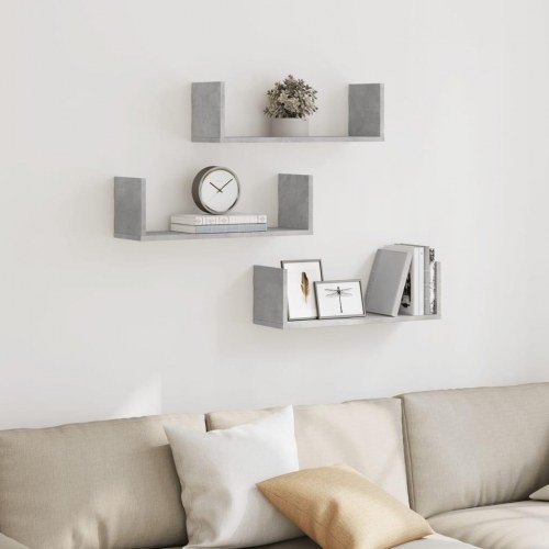 Væghylder 3 stk. - 58 × 18 × 18 cm i konstrueret træ, betongrå