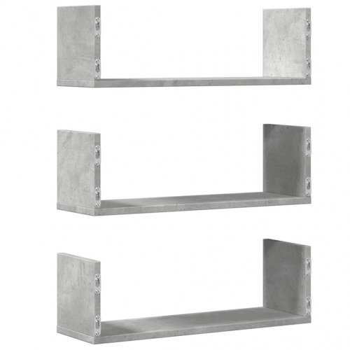 Væghylder 3 stk. - 58 × 18 × 18 cm i konstrueret træ, betongrå