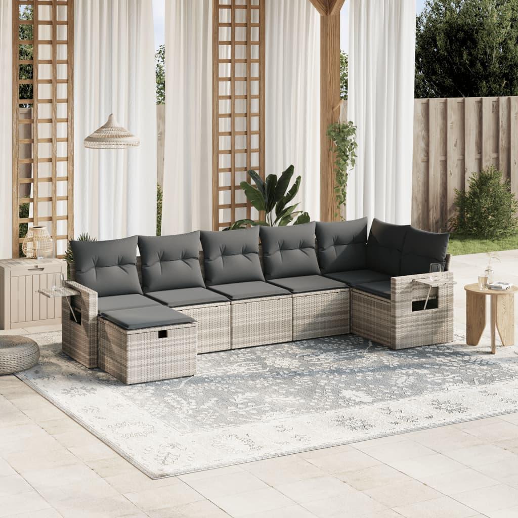 Sofasæt Til Haven 7 Dele Med Hynder Polyrattan - Lysegrå / Uden opbevaring