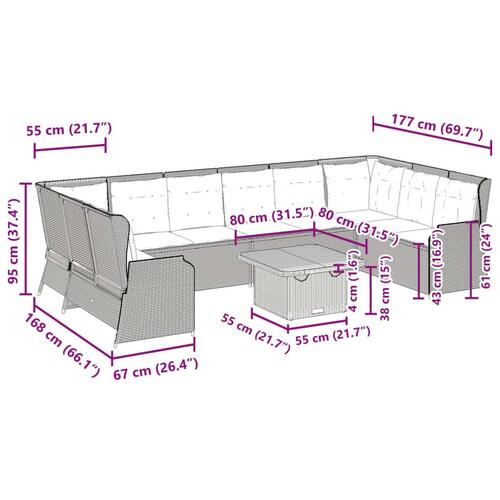 Loungesæt til haven 7 dele med hynder polyrattan grå