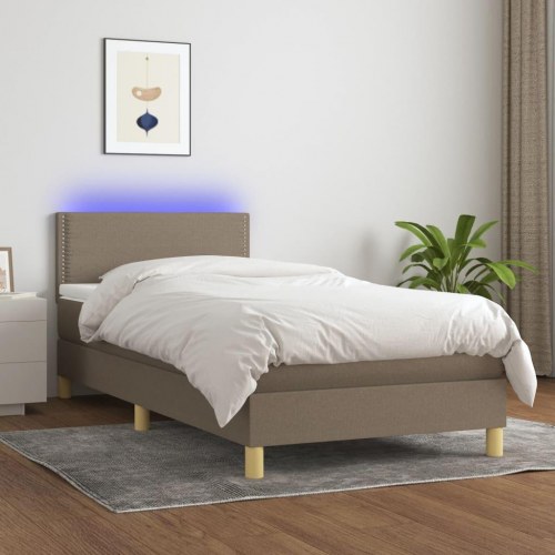 Kontinentalseng med LED-lys 90×190 cm - stof, gråbrun