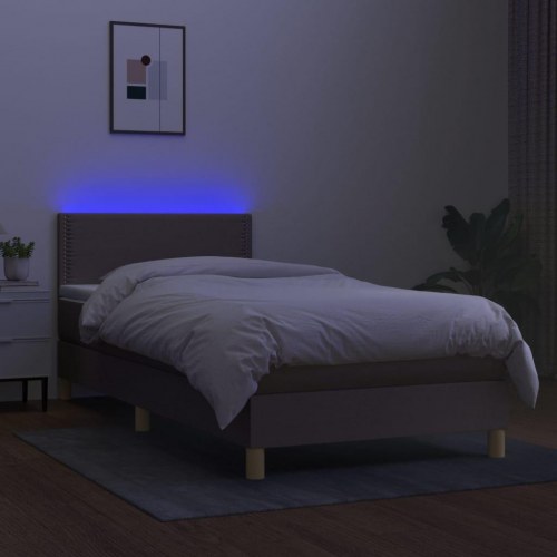 Kontinentalseng med LED-lys 90×190 cm - stof, gråbrun