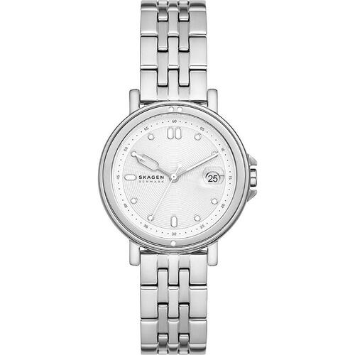 Skagen Signatur Lille dameur, sølv/hvid Ø 34 mm