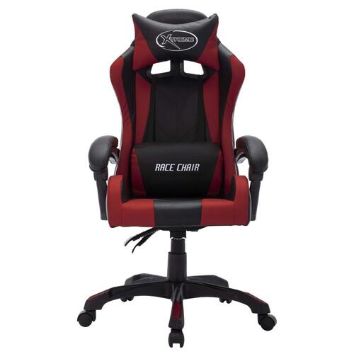 Gamingstol m. LED-lys RGB-farver kunstlæder vinrød og sort