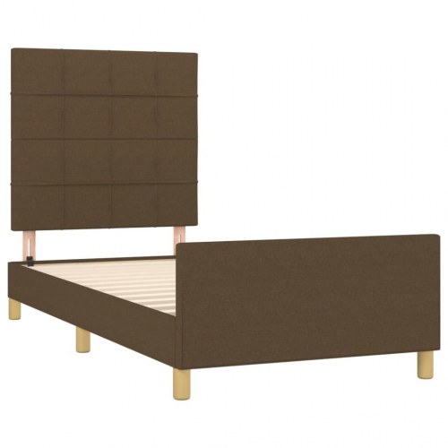 Sengeramme med sengegavl - mørkebrun stof, 100x200 cm
