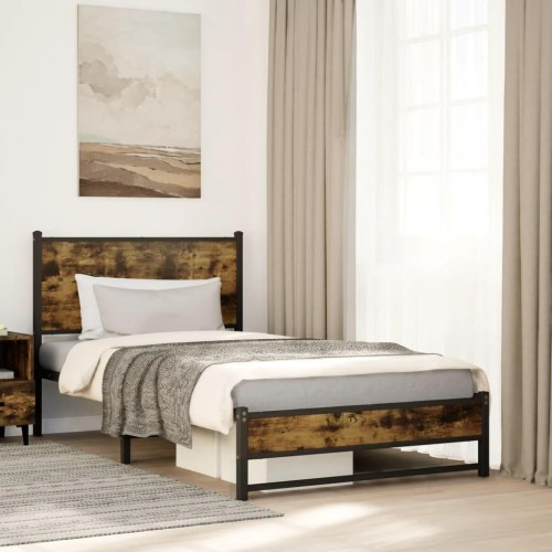 Sengeramme i metal 107 x 203 cm - røget egetræ