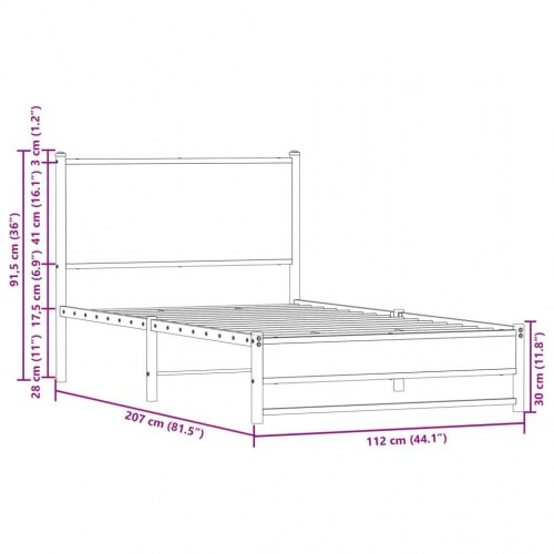 Sengeramme i metal 107 x 203 cm - røget egetræ
