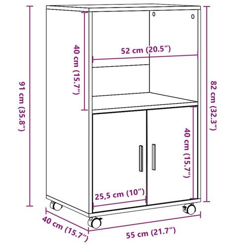 Rullebord 55x40x91 cm konstrueret træ røget egetræsfarve