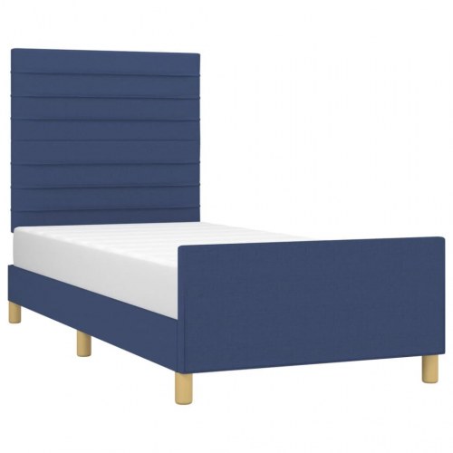 Sengeramme med sengegavl 100x200 cm - stof, blå
