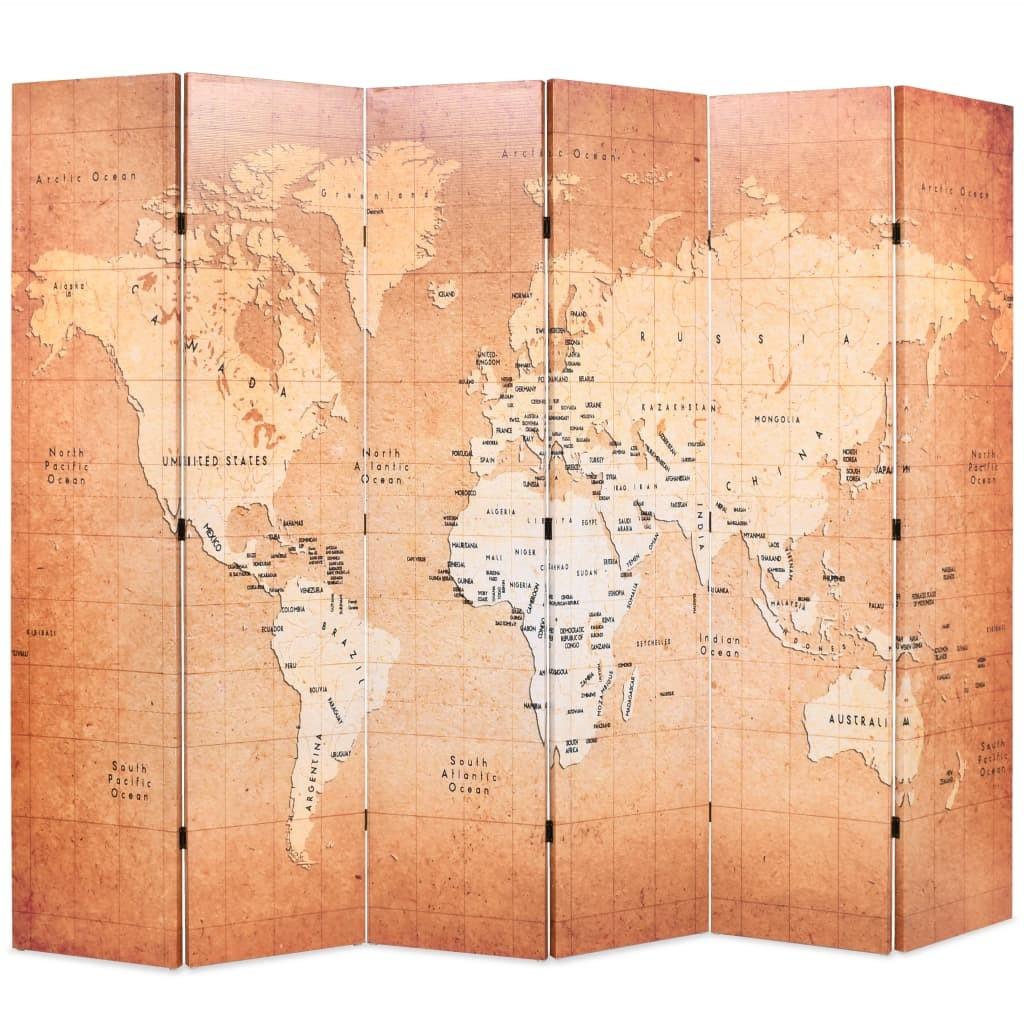 Foldbar rumdeler 228 x 170 cm verdenskort gul