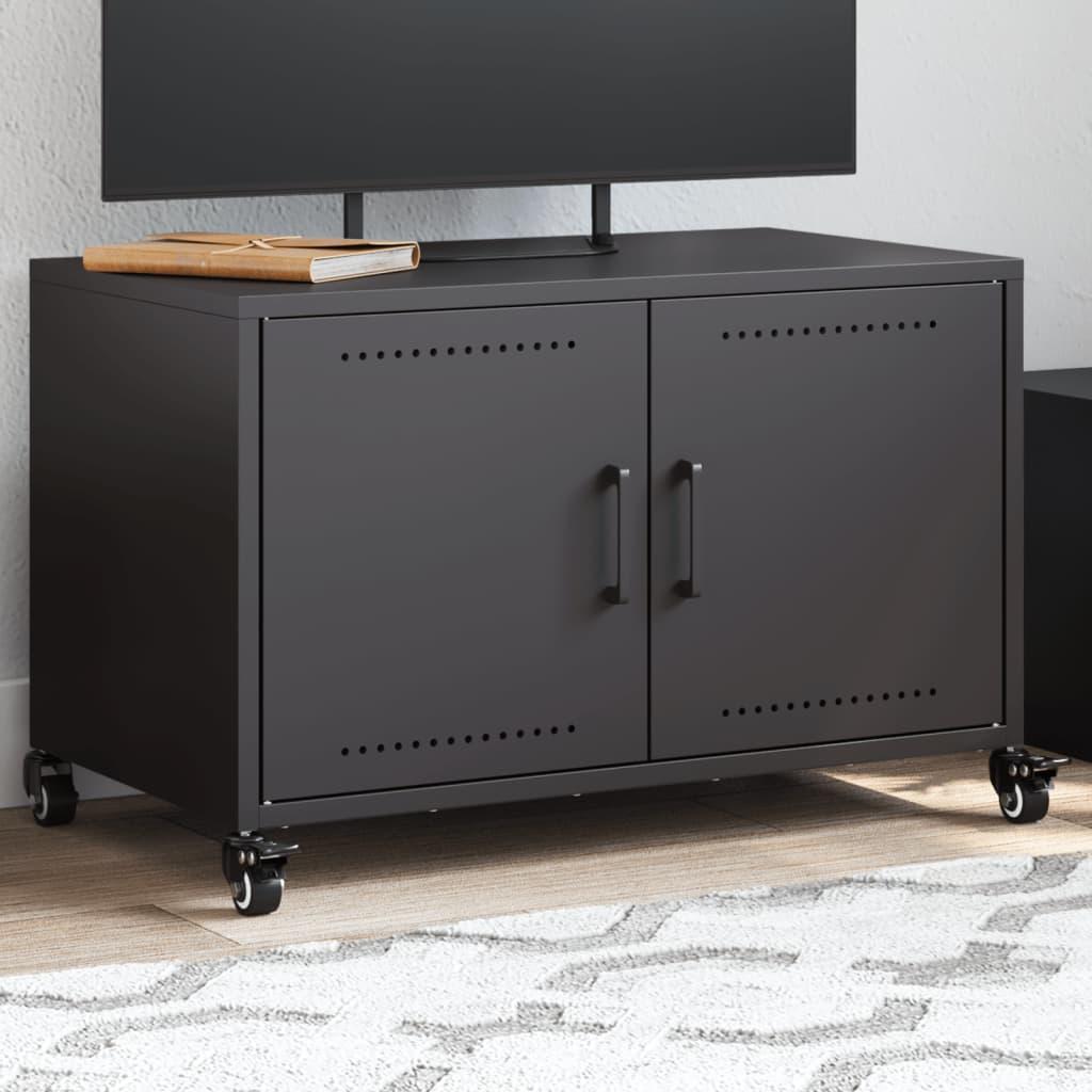TV-bord i stål med 2 låger og hjul 68 x 39 x 43,5 cm - sort