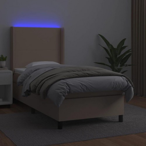 Kontinentalseng med LED-lys 90x200 cm - kunstlæder, cappuccino