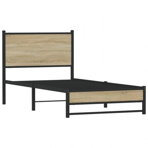 Sengeramme 90 x 200 cm i metal og sonoma-eg