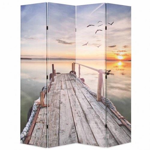 Foldbar rumdeler 160 × 170 cm med sømotiv i lærred