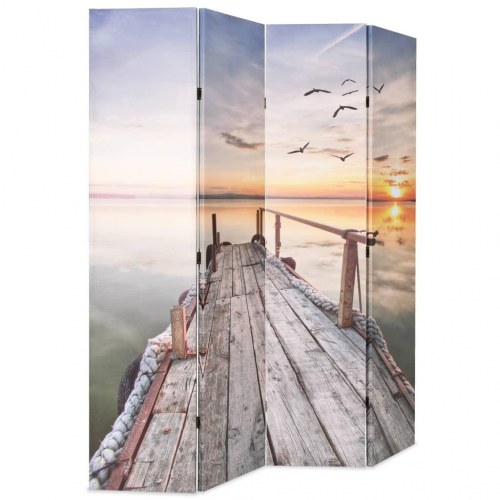 Foldbar rumdeler 160 × 170 cm med sømotiv i lærred